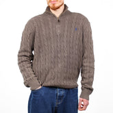 Ralph Lauren Vintage Troyer Pullover Half-Zip mit Zopfmuster - Farbe: Olive - Größe: XL - VintageR2
